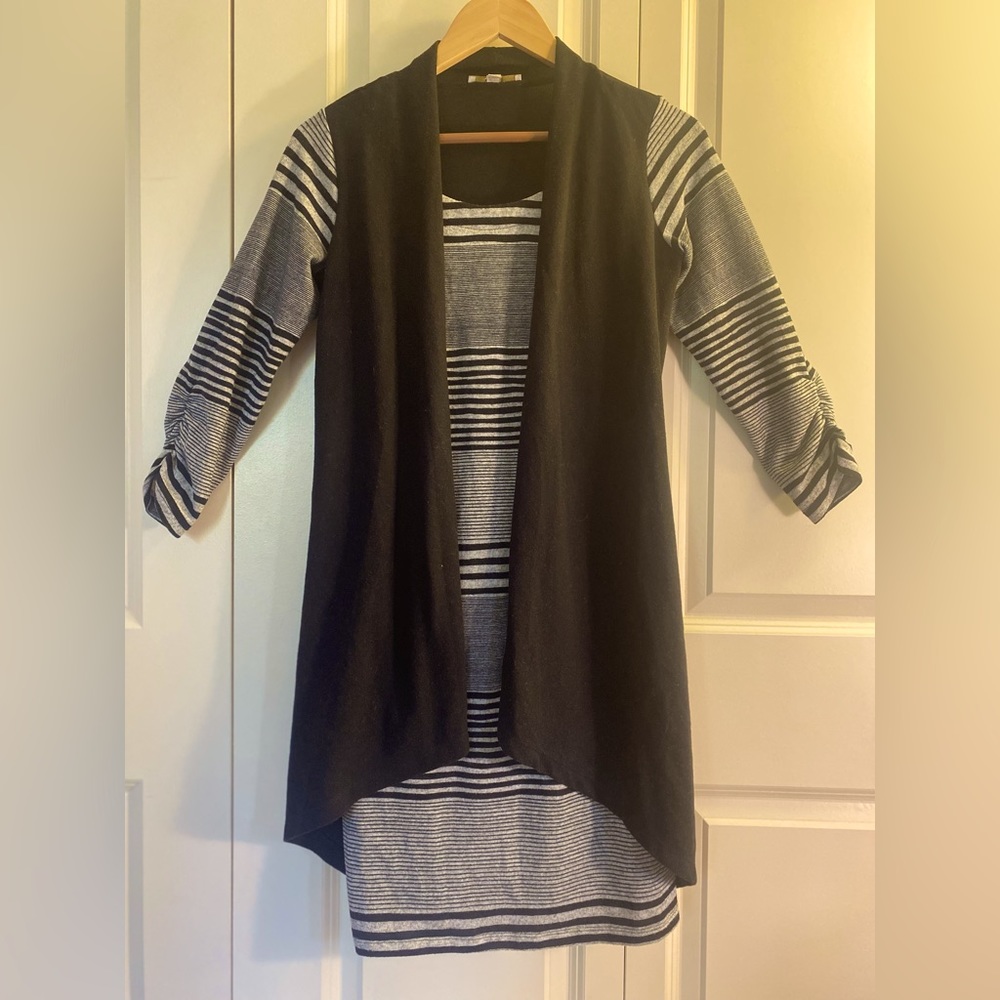 Haani Petite Cardigan Dress Brown Black Stripe PS